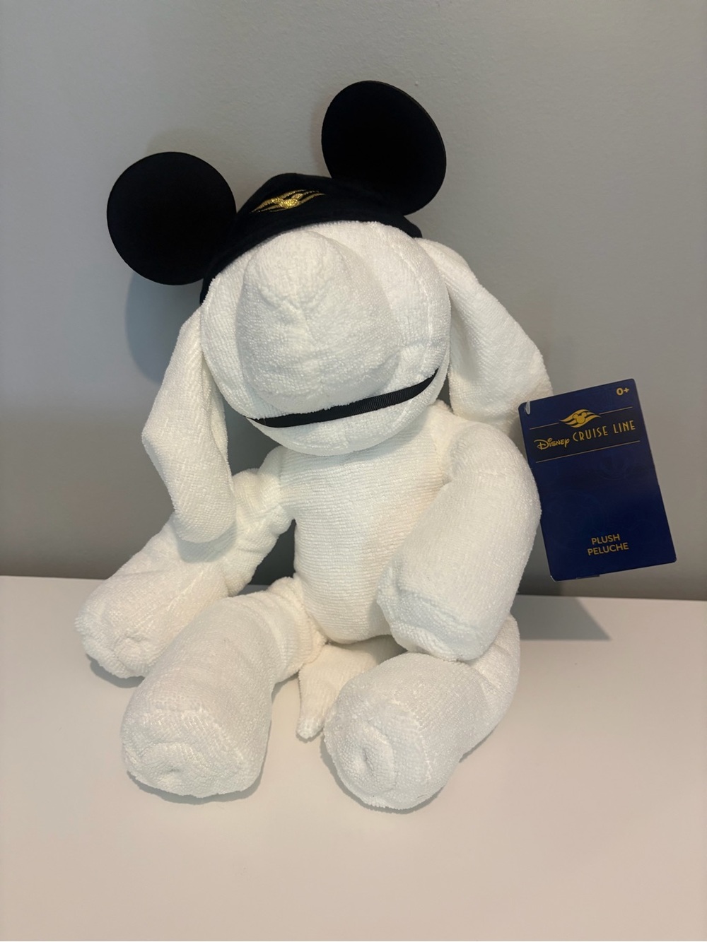 Disney Cruise Line White Towel Plush Bunny with Black Mickey Hat